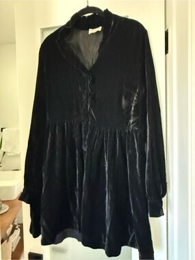 Sezane Black Velvet Babydoll Mini Dress